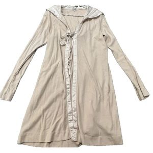 PJ Harlow JOSIE Beige Rib Knitted Long Sleeve Robe w/ Satin Hood, Belt- large